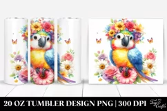 Cute Cartoon-Style Macaw, Flower Crown | 20 oz Tumbler Product Image 1