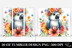 Cute Cartoon-Style Macaw, Flower Crown | 20 oz Tumbler Product Image 1