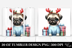 Watercolor Pug with Reindeer Horns, High Quality 20 Oz Product Image 1