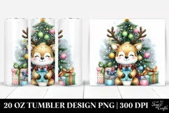 Watercolor Cute Deer with Christmas Ornaments, 20 Oz Tumbler Product Image 1