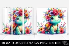 Cute Cartoon-Style Turtle, Flower Crown | 20 oz Tumbler Product Image 1