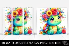 Vibrant Flowers,Colorful Turtle | 20 oz Tumbler Product Image 1