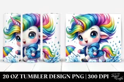 Excited Baby Unicorn Playing in Raincoat | 20 oz Tumbler Product Image 1
