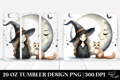Simple Retro Witch Cat Watercolor Tumbler|20 oz Tumbler Product Image 1