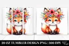 Cartoon-Style Fox with Flower Crown | 20 oz Tumbler Product Image 1