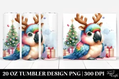 Watercolor Macaw with Reindeer Horns, High-Res 20 Oz Tumbler Product Image 1