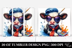 Watercolor Cow Playing, Transparent 20 Oz Tumbler Product Image 1