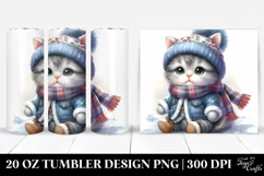 Watercolor Image Cute Baby Cat in Winter Clothes | 20 oz Product Image 1