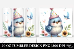 Watercolor Image Cute Baby Bird with Party Hat | 20 oz Product Image 1