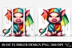 Watercolor Pig Sitting, Transparent 20 Oz Tumbler Product Image 1