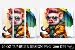 Watercolor Pig Sitting, Transparent 20 Oz Tumbler Product Image 1
