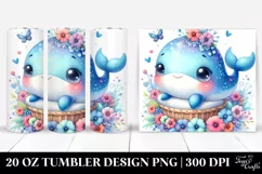 Colorful Baby Whale with Blue Flowers | 20 Oz Tumbler Product Image 1