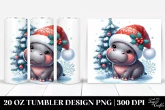 Cute Baby Hippo with Christmas Tree, Clipart 20 Oz Tumbler Product Image 1
