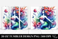 Vibrant Mermaid Playing Floral Wreath | 20 oz Tumbler Product Image 1