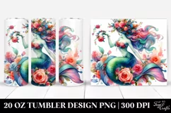 Vibrant Mermaid Playing Floral Wreath | 20 oz Tumbler Product Image 1