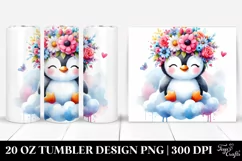 a Cute Cartoon-Style Penguin Flower Crown Tumbler Product Image 1