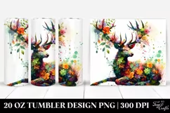 Vibrant Deer 3D Flowers. 20 oz Tumbler Design Product Image 1
