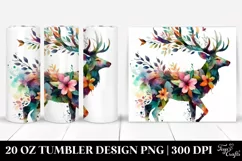 Vibrant Deer 3D Flowers. 20 oz Tumbler Design Product Image 1