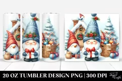 Watercolor Cute Gnomes Behind Snowman, 20 Oz Tumbler Product Image 1