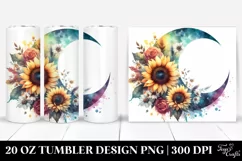Washed Watercolor, Half Moon Sunflowers | 20 oz Tumbler Product Image 1