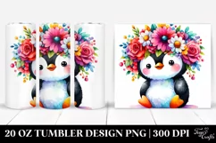 Vibrant Flower Crown Penguin | 20 oz Tumbler Product Image 1