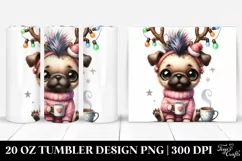 Expressive Pug with Reindeer Horns, 20 Oz Tumbler Product Image 1