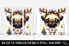 Expressive Pug with Reindeer Horns, 20 Oz Tumbler Product Image 1