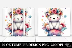 Cartoon Bear with Flower Crown 20 Oz Tumbler Product Image 1