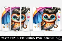 a Vibrant Baby Owl Playing with Umbrella | 20 oz Tumbler Product Image 1