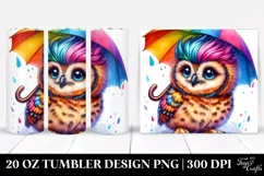 a Vibrant Baby Owl Playing with Umbrella | 20 oz Tumbler Product Image 1
