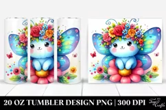 Cartoon-Style Butterfly with Flower Crown 20 Oz Tumbler Product Image 1