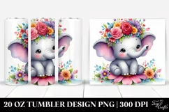 Cartoon-Style Elephant with Flower Crown 20 Oz Tumbler Product Image 1