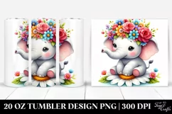 Cartoon-Style Elephant with Flower Crown 20 Oz Tumbler Product Image 1