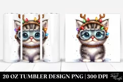 Kitten with Reindeer Horns and Sky Goggles 20 Oz Tumbler Product Image 1