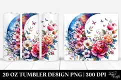 Watercolor Vibrant Drawing Half Moon with Flowers | 20 oz Product Image 1