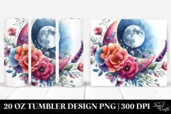 Watercolor Vibrant Drawing Half Moon with Flowers | 20 oz Product Image 1