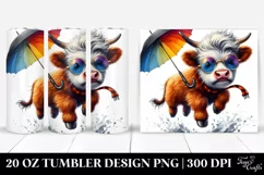 Highland Cow Jumping with Umbrella, Transparent 20 Oz Product Image 1
