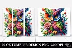 Vibrant Owl 3D Flowers. 20 oz Tumbler Design Product Image 1