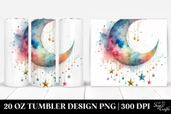 Washed Watercolor Colorful Half Moon Stars | 20 oz Tumbler Product Image 1