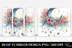 Washed Watercolor Colorful Half Moon Stars | 20 oz Tumbler Product Image 1