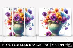 20 Oz Tumbler Sublimation | Colorful Vibrant Pansy Vase Product Image 1