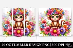 Cute Watercolor Monkey Flower Crown | 20 oz Tumbler Product Image 1