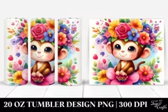 Cute Watercolor Monkey Flower Crown | 20 oz Tumbler Product Image 1