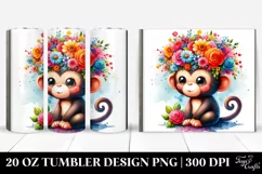 Cute Watercolor Monkey Flower Crown | 20 oz Tumbler Product Image 1