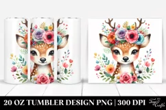 Cartoon-Style Watercolor Deer with Flower Crown | 20 oz Product Image 1