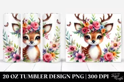 Cartoon-Style Watercolor Deer with Flower Crown | 20 oz Product Image 1
