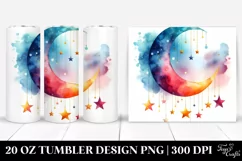 Washed Watercolor Vibrant Half Moon Stars | 20 oz Tumbler Product Image 1