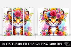 Cartoon-Style Watercolor Tiger with Flower Crown | 20 oz Product Image 1
