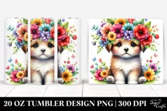 Cartoon-Style Watercolor Puppy with Flower Crown | 20 oz Product Image 1