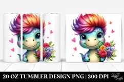 Expressive Baby Dinosaur with Flower Bouquet 20 Oz Tumbler Product Image 1